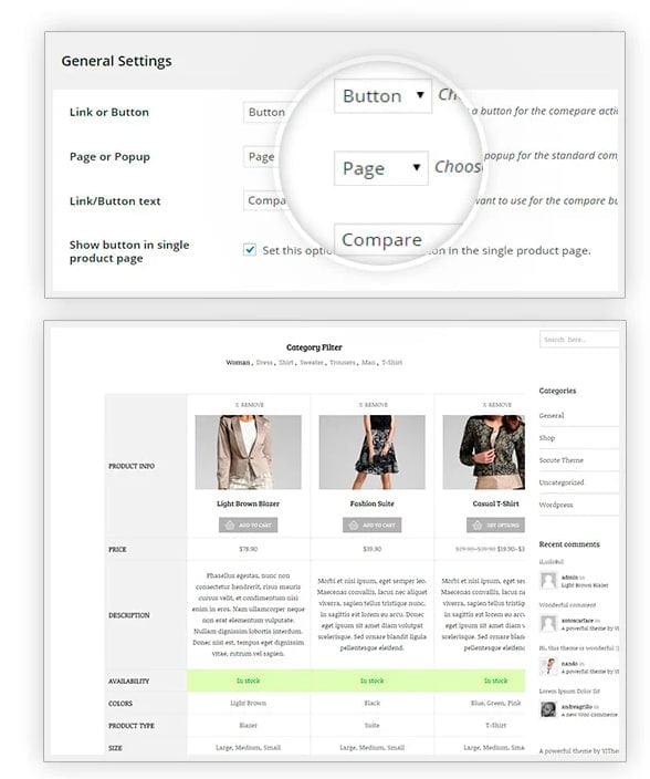 Features YITH WooCommerce Compare