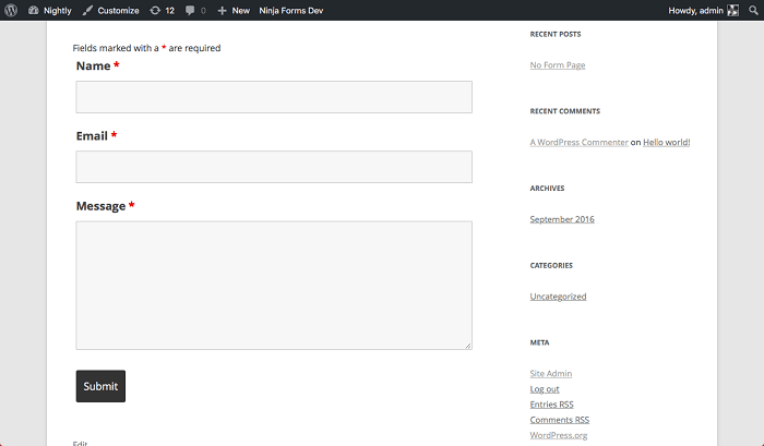 Integrated Ninja Forms Contact Form