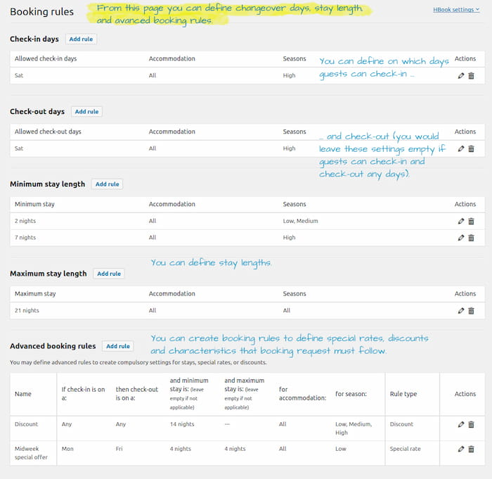 Booking rules page

